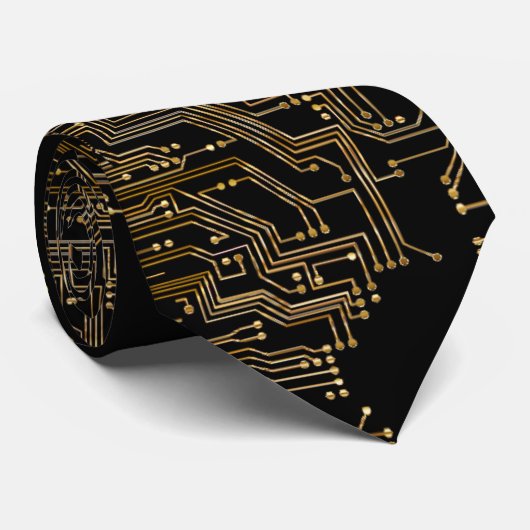 Geeky Black and Gold Circuit Computer Board Krawatte (Gerollt)