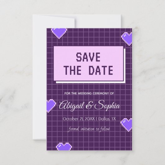 Geeky Gamer Adorable Nerdy Pixated Lila Nerdy Save The Date (Vorderseite)