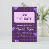 Geeky Gamer Adorable Nerdy Pixated Lila Nerdy Save The Date (Stehend Vorderseite)