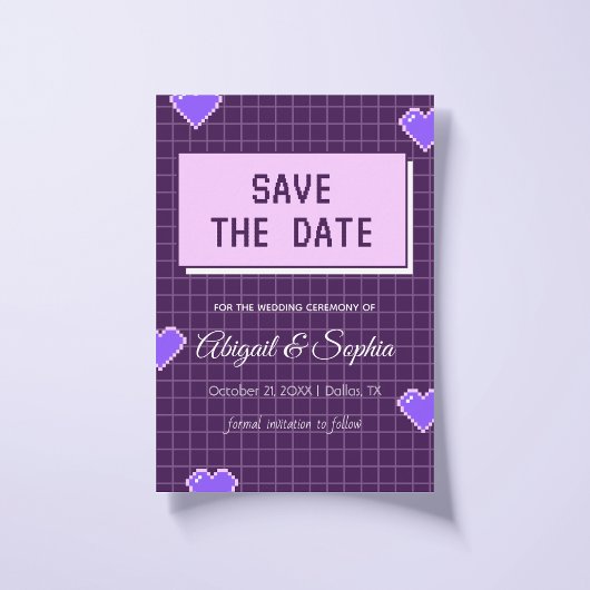 Geeky Gamer Adorable Nerdy Pixated Lila Nerdy Save The Date