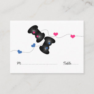 Geeky Gamer Wedding Platzkarten Dunkel (blau/rosa)