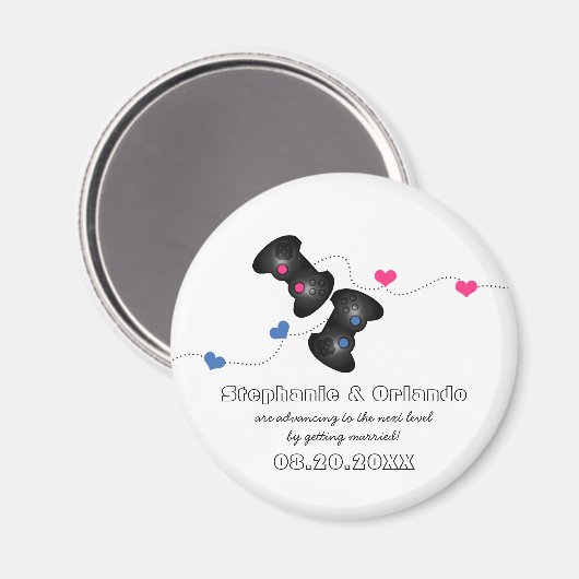 Geeky Gamers Save the Date Magnet Dark (blau/rosa) (Vorderseite/Rückseite)