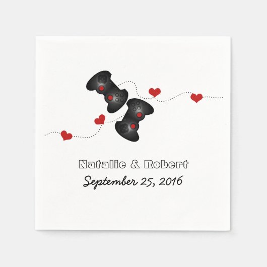 Geeky Gamers Wedding Paper Napkins Dark Serviette (Vorderseite)