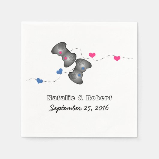 Geeky Gamers Wedding Paper Napkins Pink Blue Serviette (Vorderseite)