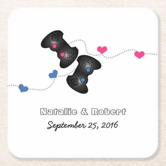 Geeky Gamers Wedding Paper Untersetzer Dark Pink B (Vorderseite)