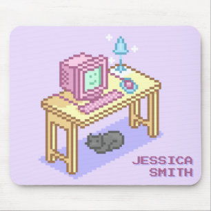 Geeky Girly Lila Pixel Art Computername Mousepad