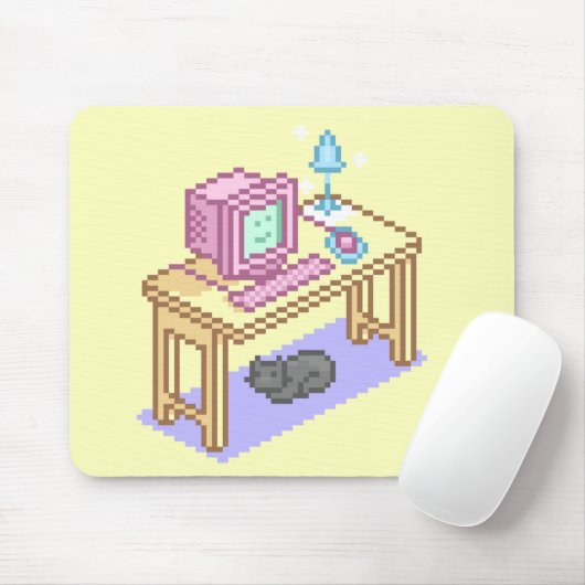 Geeky Girly Yellow Pixel Art Computer Mousepad (Mit Mouse)