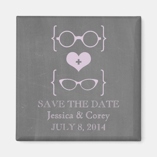 Geeky Glasses Chalkboard Save the Date Magnet (Vorne)