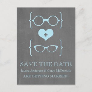 Geeky Glasses Chalkboard Save the Date Postkarte