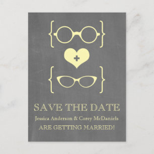 Geeky Glasses Chalkboard Save the Date Postkarte