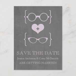 Geeky Glasses Chalkboard Save the Date Postkarte