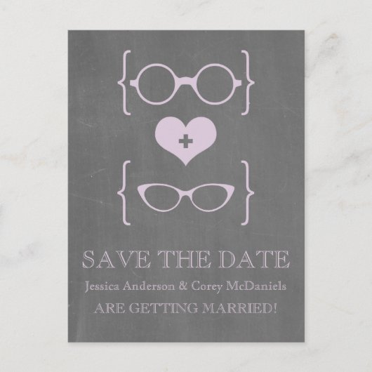 Geeky Glasses Chalkboard Save the Date Postkarte (Vorderseite)