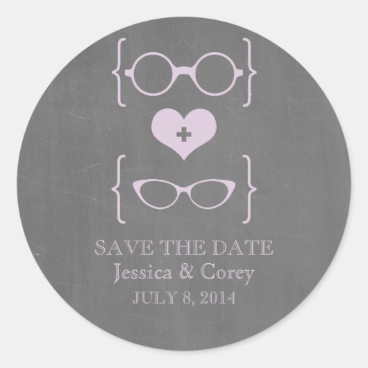 Geeky Glasses Chalkboard Save the Date Stickers (Vorderseite)