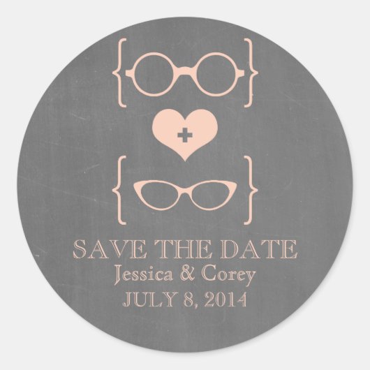 Geeky Glasses Chalkboard Save the Date Stickers (Vorderseite)