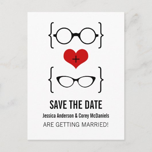 Geeky Glasses Save the Date Postcard Ankündigungspostkarte (Vorderseite)