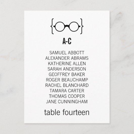 Geeky Glasses Seating Chart Postcard v1 Postkarte (Vorderseite)