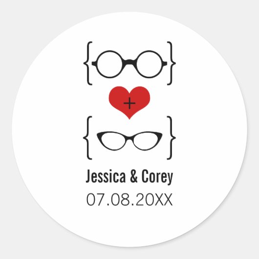 Geeky Glasses Wedding Stickers (Vorderseite)