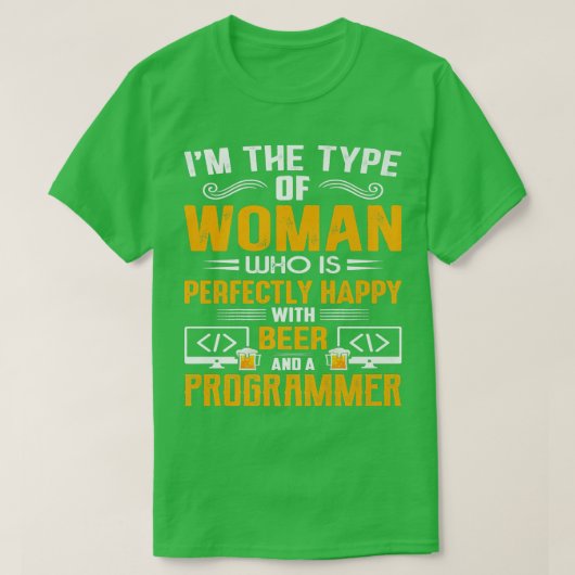 Geeky IT Computer Nerd Happy Coder Frau T-Shirt (Design vorne)