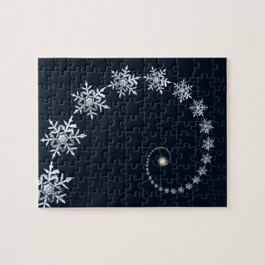Geeky Navy Blue Snowflake Fibonacci Spiral Puzzle (Horizontal)