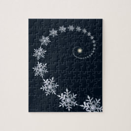 Geeky Navy Blue Snowflake Fibonacci Spiral Puzzle