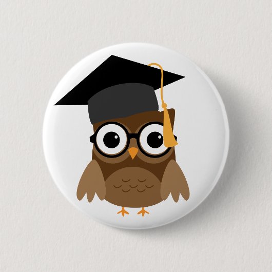 Geeky Owl mit Brille und Graduation Cap Button (Vorderseite)