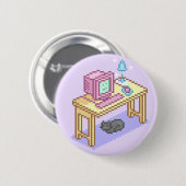 Geeky Pastel Pink Yellow Pixel Art Computer Button (Vorne & Hinten)
