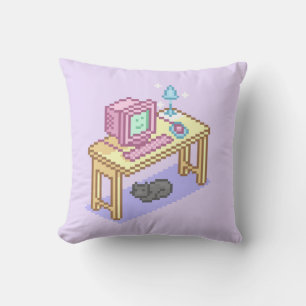 Geeky Pastel Pink Yellow Pixel Art Computer Kissen