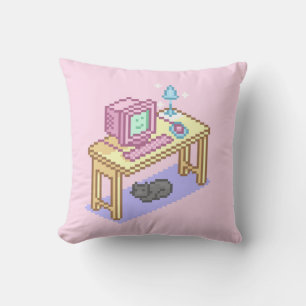 Geeky Pastel Pink Yellow Pixel Art Computer Kissen