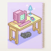 Geeky Pastel Pink Yellow Pixel Art Computer Planer (Rückseite)