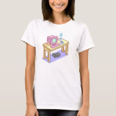 Geeky Pastel Pink Yellow Pixel Art Computer T-Shirt (Vorderseite)