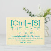 Geeky Typografie Save the Date, Aquamarin Date (Stehend Vorderseite)