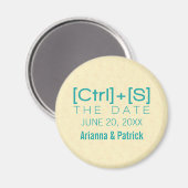 Geeky Typografy Save the Date Magnet, Aquamarin Magnet (Vorderseite/Rückseite)