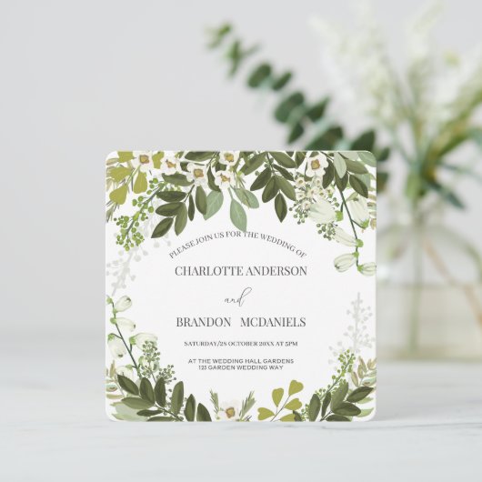 Geen Blätter Timeles Botanische Hochzeit Einladung (Stehend Vorderseite)