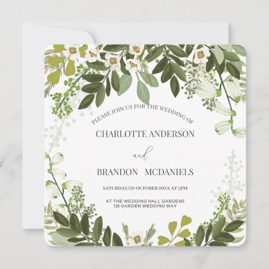 Geen Blätter Timeles Botanische Hochzeit Einladung (Vorderseite)