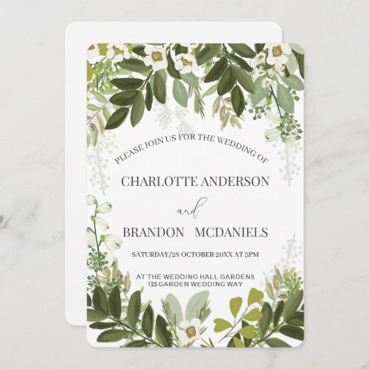 Geen Blätter Timeles Botanische Hochzeit Einladung (Vorne/Hinten)