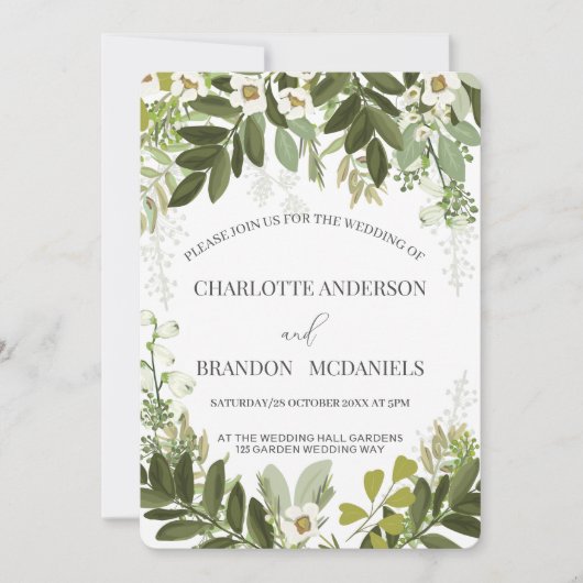Geen Blätter Timeles Botanische Hochzeit Einladung (Vorderseite)
