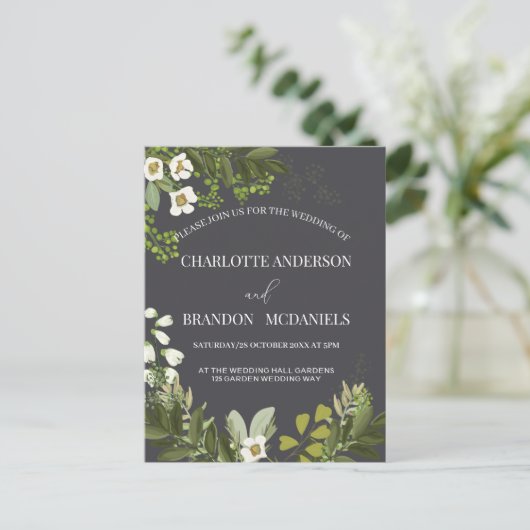Geen Blätter Timeles Botanische Hochzeit Postkarte (Stehend Vorderseite)