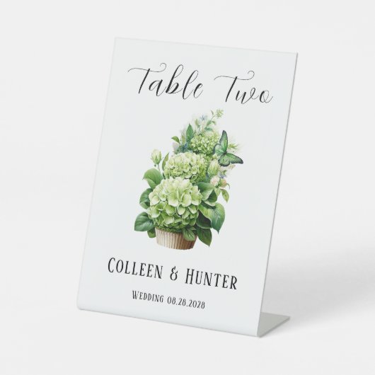 Geen Hydrangea Butterfly Tischnummer Sign Sockelschild (Vorderseite)