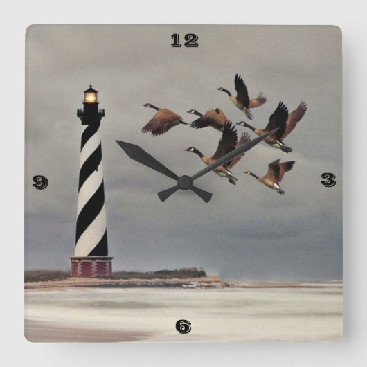 GEESE BEI CAPE HATTERAS LIGHTHOUSE QUADRATISCHE WANDUHR (Vorderseite)