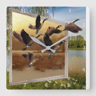 GEESE FLIEGT AUS DEM BILD QUADRATISCHE WANDUHR