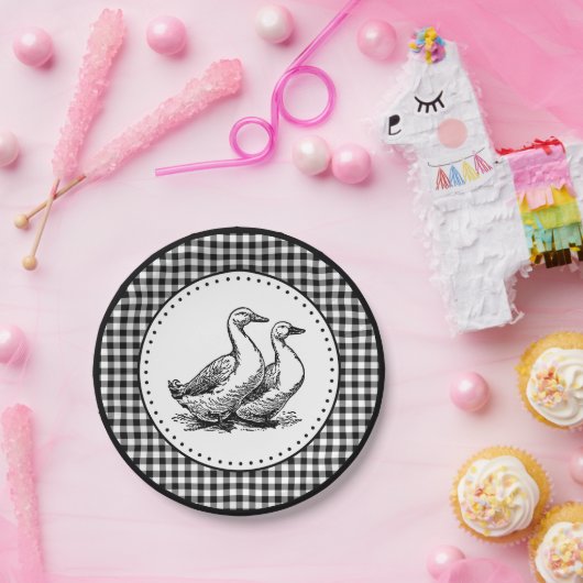 Geese Gingham Pappteller (Party)