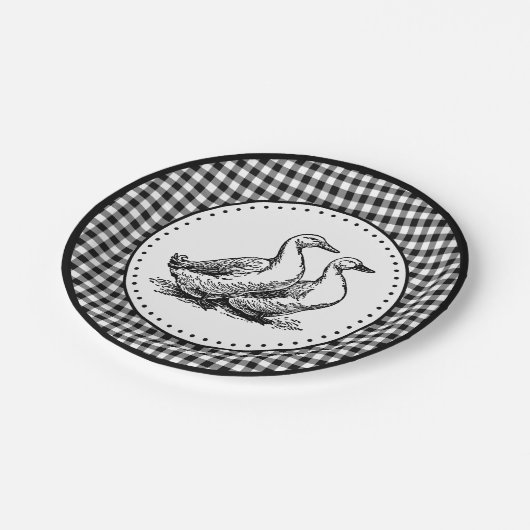 Geese Gingham Pappteller (Schrägansicht)