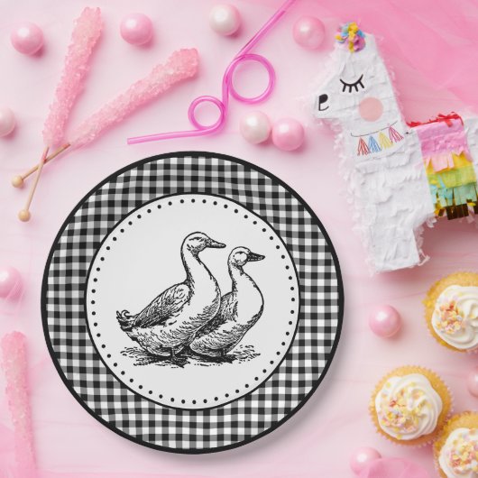 Geese Gingham Pappteller (Party)