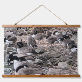 Geese in the Park Wood Topped Wall Tapestry Wandteppich Mit Holzrahmen