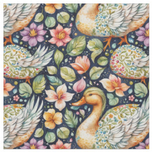 Geese, Seamless pattern, Leaves Design, Nature art Stoff