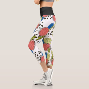 Geetah Hand gezogene Blumendoodles Capri Leggings
