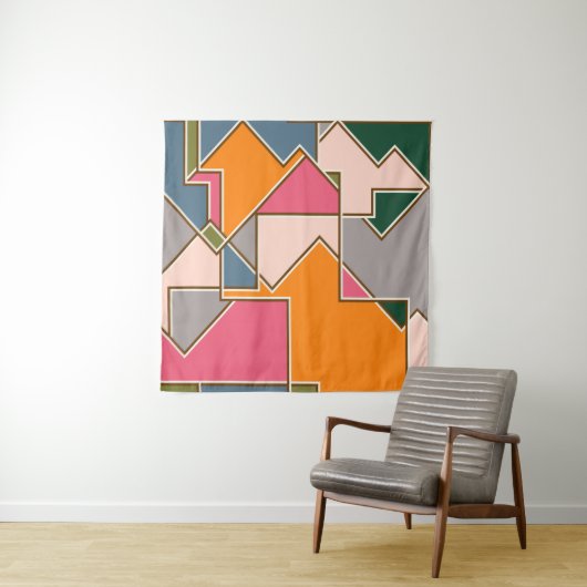 geetric seamless pattern, lines, orange, purple wandteppich (Beispiel (Horizontal))