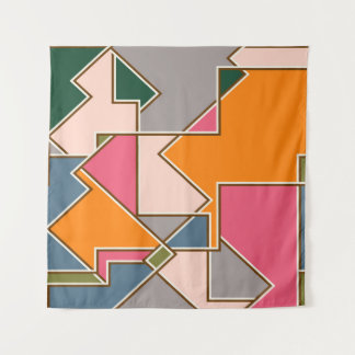 geetric seamless pattern, lines, orange, purple wandteppich