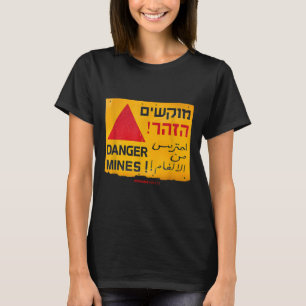 Gefahr Landminen, die auf Englisch, Hebräisch und  T-Shirt