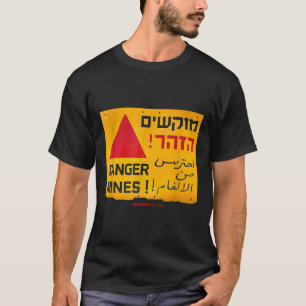 Gefahr Landminen, die auf Englisch, Hebräisch und  T-Shirt